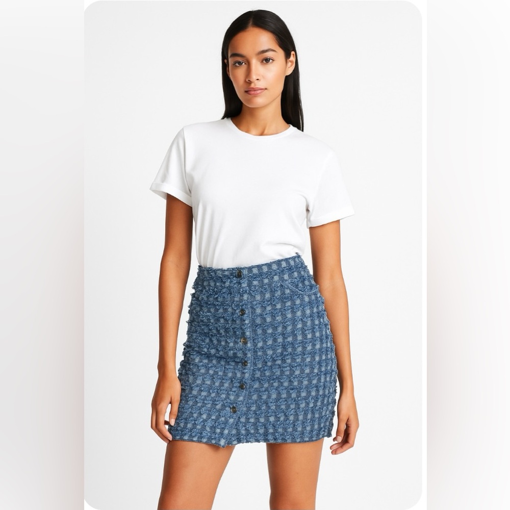 W by Worth Denim Frayed Blue Skirt - Picture 2 of 12